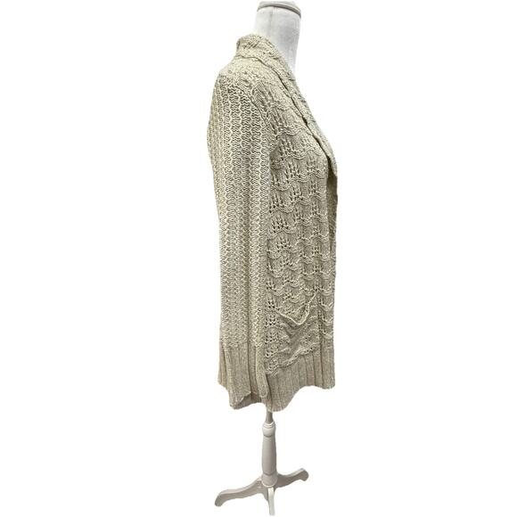 Lucky Brand Crochet Cardigan Women’s Small Beige Neutral Boho Festival Layer - Picture 2 of 9